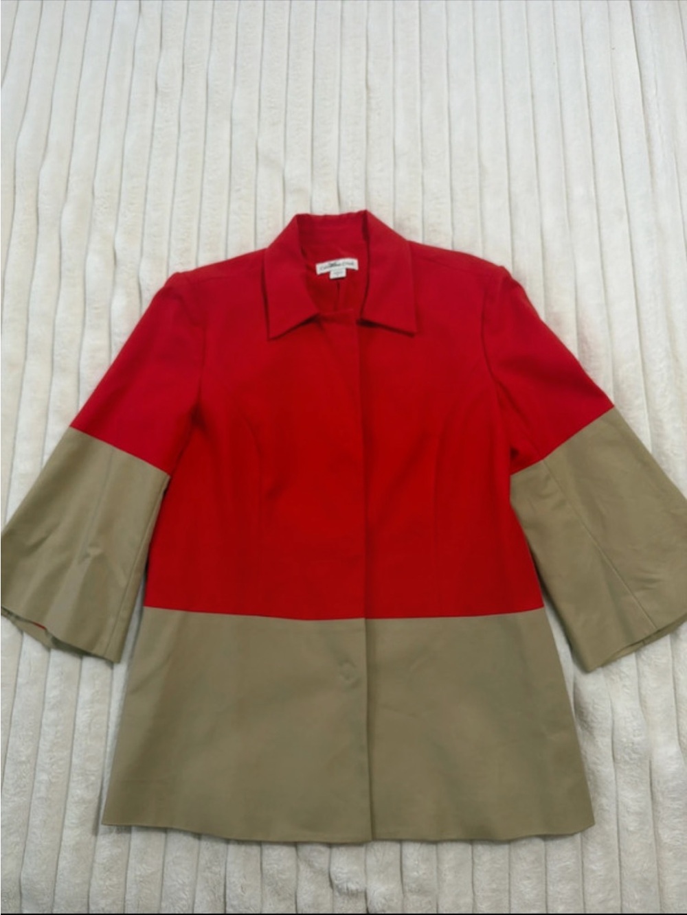 Coldwater Creek Red and Tan Colorblock Trench Coat